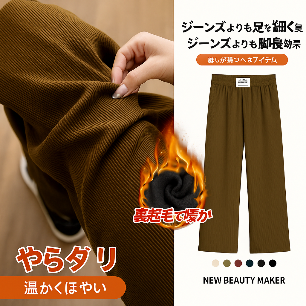 Women's Wide-leg Pants, Spring/Summer/Autumn/Winter, High-Waisted, Straight Fit, Loose Fit Leggings (Thin, Fleece-Lined)