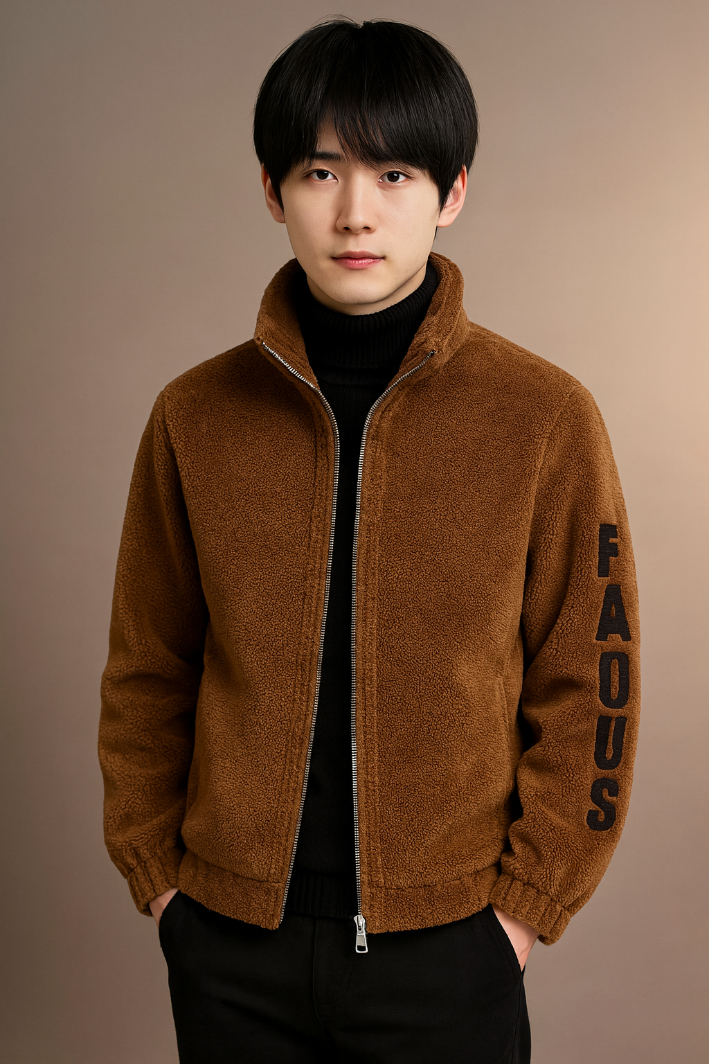 Men's Autumn/Winter Boa Jacket
 Stand-up collar zip-up outerwear
 Fluffy fleece jacket