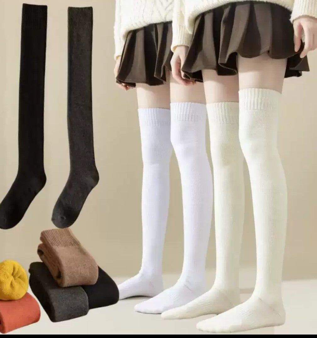 Women's warm, thick, fleece-lined long socks for fall and winter (over-the-knee, non-slip, knee protection)