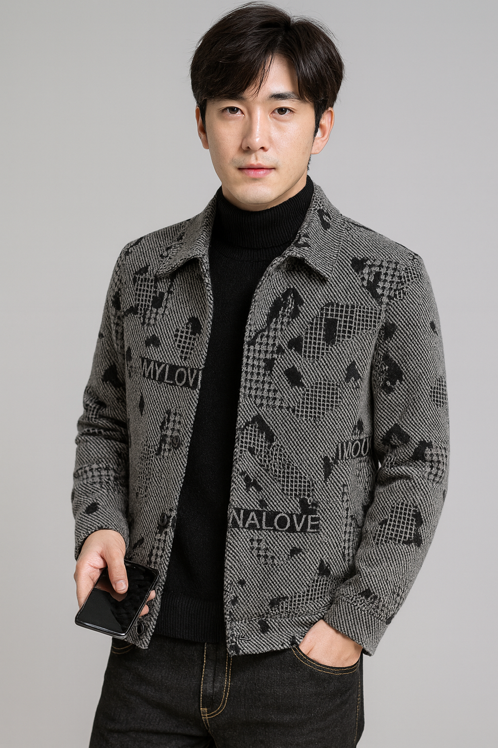 Men's Heavyweight Jacket | Warm Fleece-Lined Winter Outerwear | Cold-Wearing, Lightweight, and Soft Material (Gray/Black)