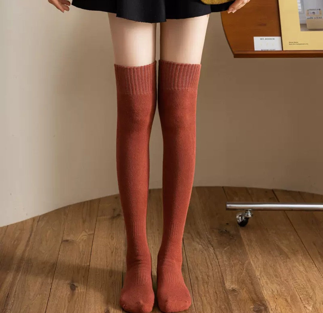 Women's warm, thick, fleece-lined long socks for fall and winter (over-the-knee, non-slip, knee protection)