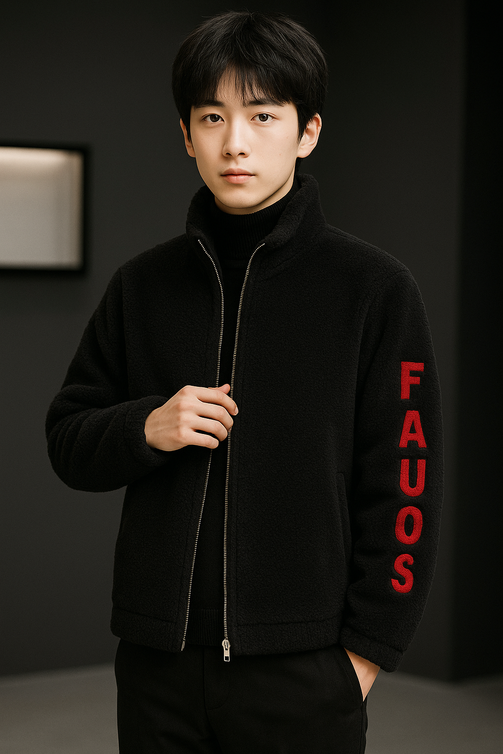 Men's Autumn/Winter Boa Jacket
 Stand-up collar zip-up outerwear
 Fluffy fleece jacket