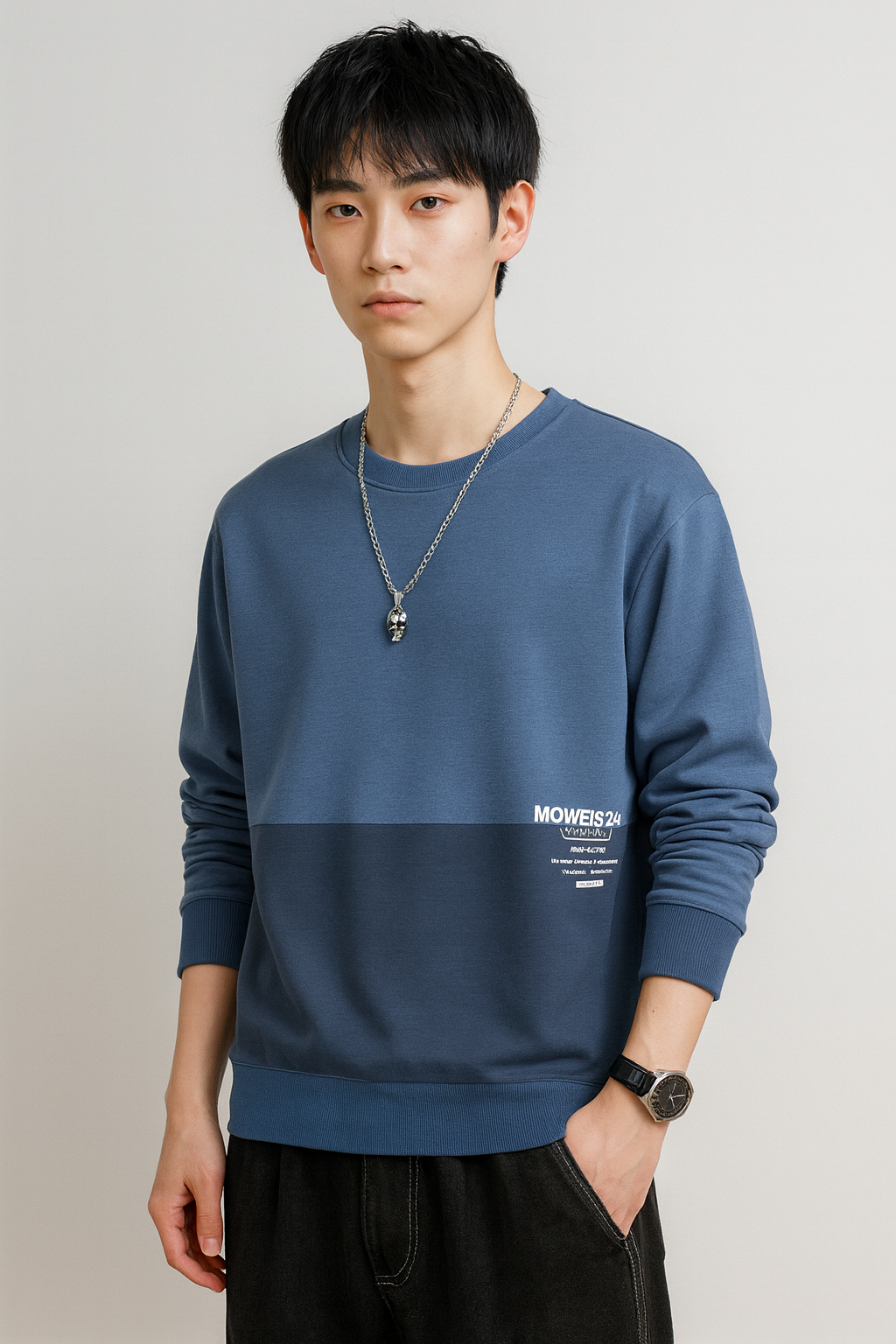 Men's Fall/Winter Color Block Sweatshirt
 Long sleeve, loose fit, Korean style casual T-shirt