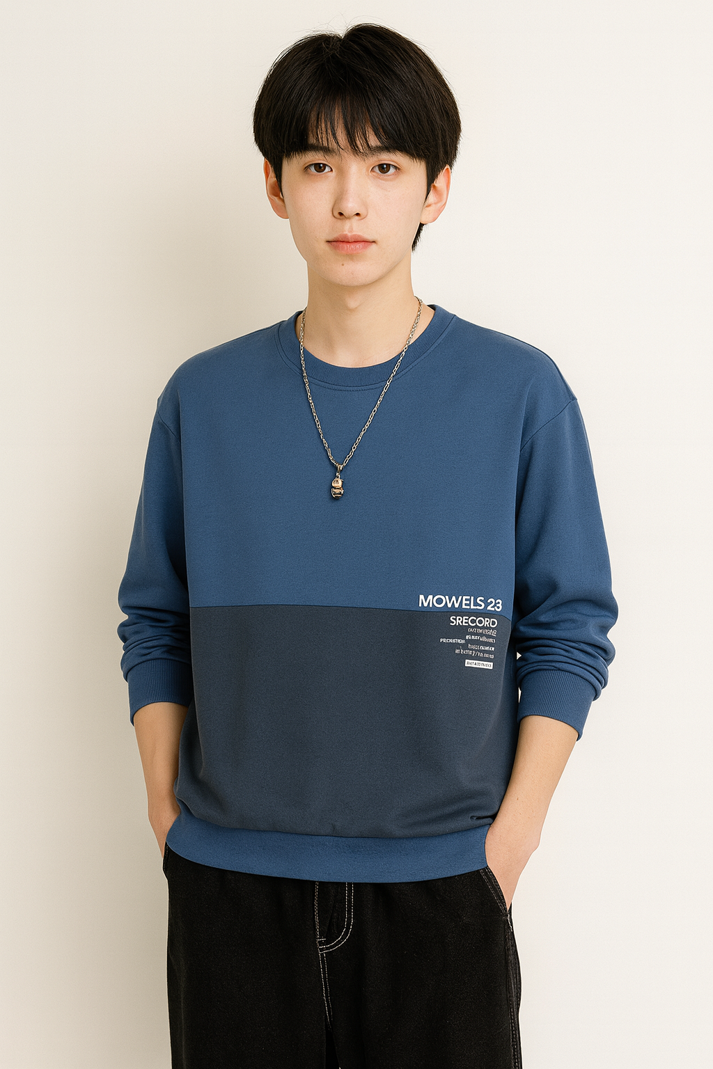 Men's Fall/Winter Color Block Sweatshirt
 Long sleeve, loose fit, Korean style casual T-shirt