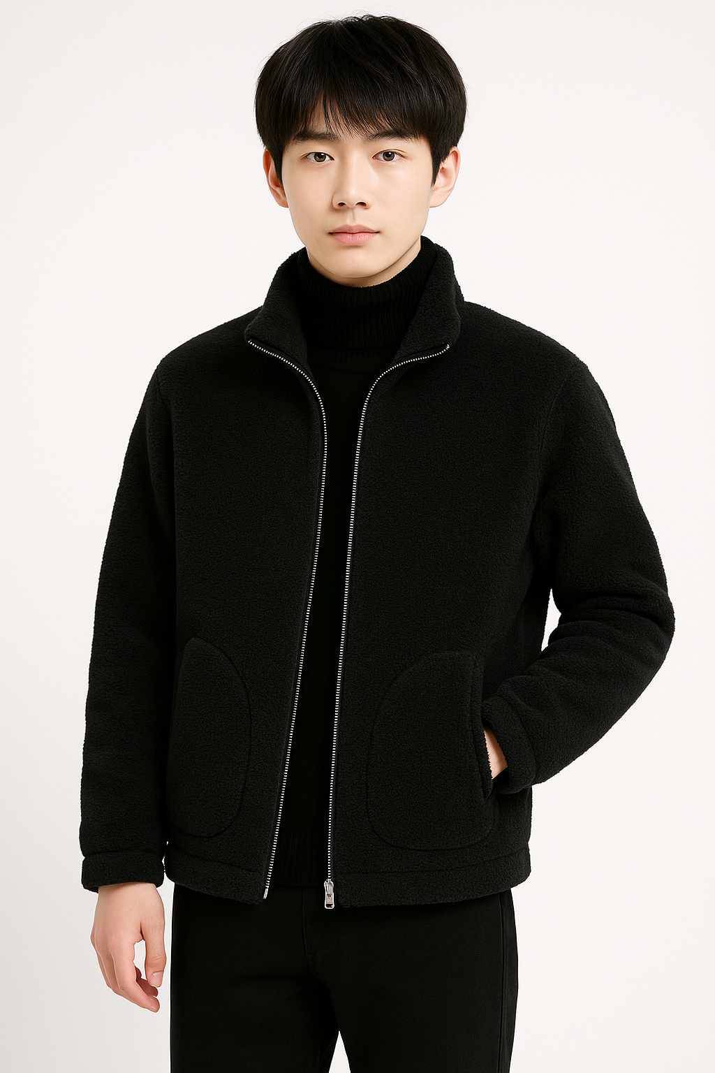Men's Autumn/Winter Boa Jacket
 Stand-up collar zip-up outerwear
 Fluffy fleece jacket