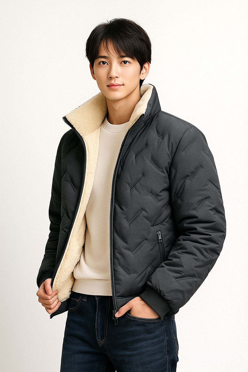 Men's fleece-lined winter warm jacket | Lightweight, warm, and fluffy insulated blouson