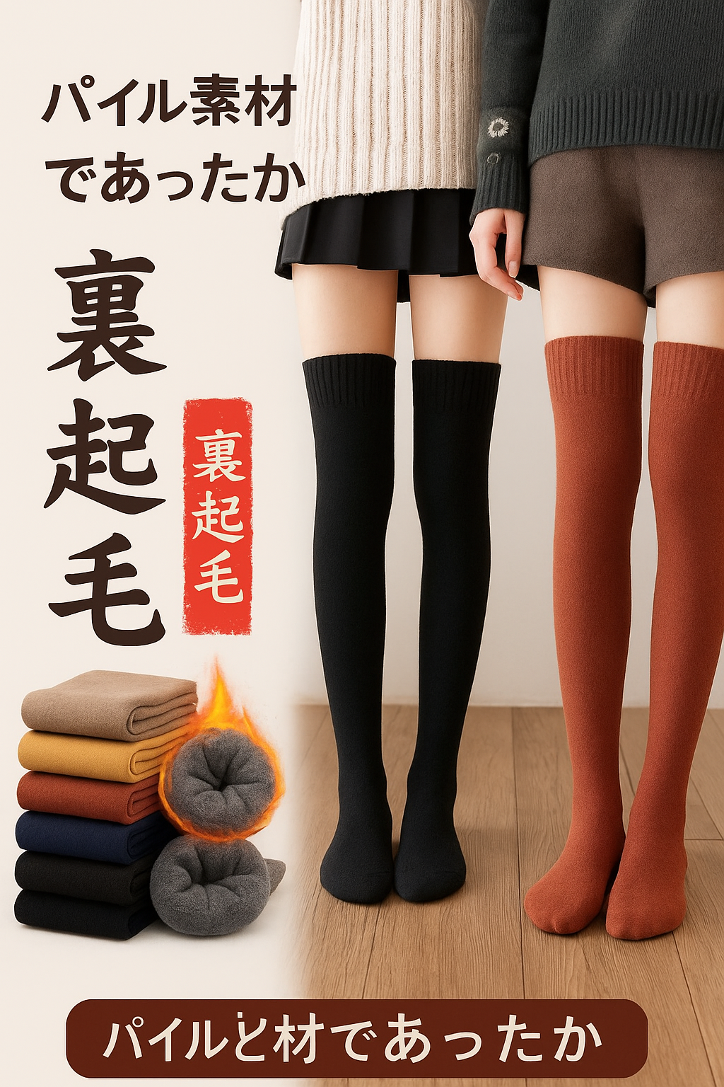 Women's warm, thick, fleece-lined long socks for fall and winter (over-the-knee, non-slip, knee protection)